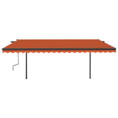 Greatstore Automatická zatahovací markýza se sloupky 5 x 3 m oranžovohnědá