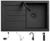 SET VERY BLACK: Granitový dřez Decoro 1.0 odkap vlevo, černý metalik + BATERIE + SIFON + IMPREGNACE