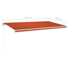 Greatstore Automatická zatahovací markýza 600 x 350 cm oranžovo-hnědá