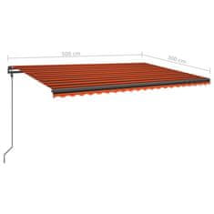 Greatstore Ručně zatahovací markýza se sloupky 5 x 3 m oranžovo-hnědá