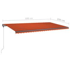 Vidaxl Volně stojící ručně zatahovací markýza 600x350 cm oranžovohnědá