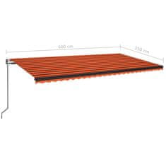 Vidaxl Automatická zatahovací markýza 600 x 350 cm oranžovo-hnědá