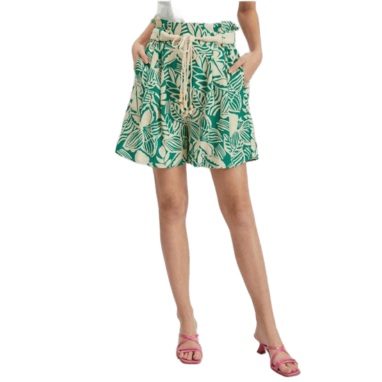 Orsay Krémovo-zelené dámské vzorované kraťasy s příměsí lnu ORSAY_321051-857000
