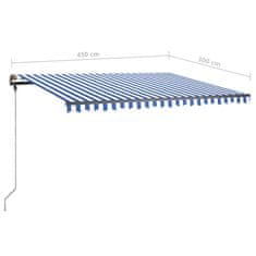 Vidaxl Ručně zatahovací markýza s LED světlem 450 x 300 cm modrobílá