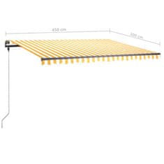 Vidaxl Ručně zatahovací markýza s LED světlem 450 x 300 cm žlutobílá