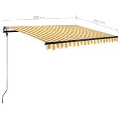 Vidaxl Ručně zatahovací markýza s LED světlem 300 x 250 cm žlutobílá