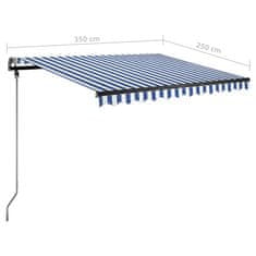 Vidaxl Ručně zatahovací markýza s LED světlem 350 x 250 cm modrobílá