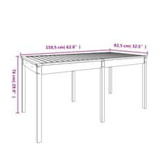 Petromila Zahradní stůl 159,5 x 82,5 x 76 cm masivní borové dřevo