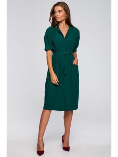 Style Stylove Dámské midi šaty Gynefach S230 tmavě zelená