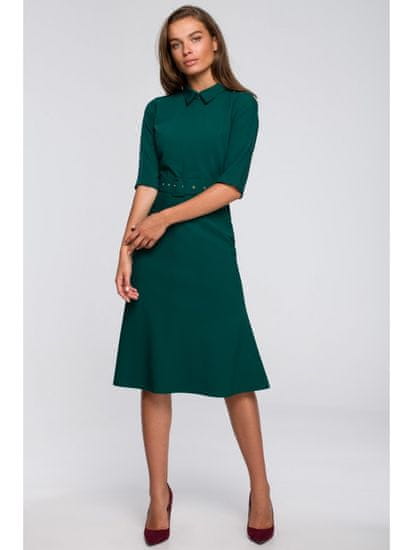 Style Stylove Dámské midi šaty Dechtegau S231 tmavě zelená