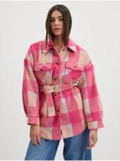 Pieces Růžová kostkovaná lehká košilová bunda Pieces Selma XL