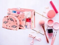 INNA Dámská kosmetická taška Set 3 Piece Make Up Bag Make Up Bag Toaletní taška do kabelky Cestovní taška v růžové barvě pro ženy KOSMADAGASCAR-2