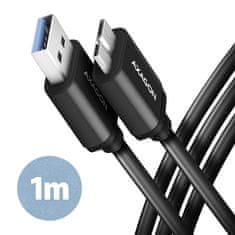 AXAGON datový a nabíjecí kabel SPEED USB-A na Micro-B USB / USB 3.2 Gen1 / 3A / ALU / TPE / 1m / černý