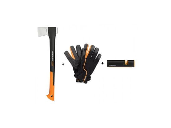 NOHEL GARDEN Set FISKARS sekera střední X17 + ostřič + rukavice 3ks