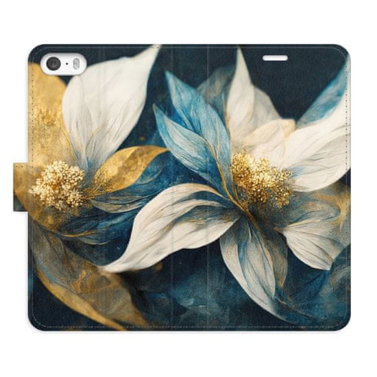 iSaprio Flipové pouzdro - Gold Flowers pro Apple iPhone 5/5S/SE