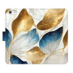 iSaprio Flipové pouzdro - GoldBlue Leaves pro Apple iPhone 5/5S/SE