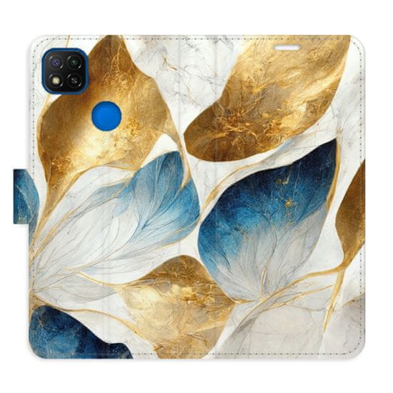 iSaprio Flipové pouzdro - GoldBlue Leaves pro Xiaomi Redmi 9C