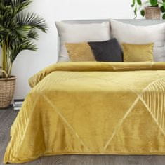 DESIGN 91 Jednobarevná deka s lesklým vzorem - Ginko 4 žlutá 150 x 200 cm
