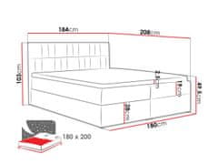 Veneti Americká manželská postel 180x200 TOMASA 3 - béžová + topper ZDARMA