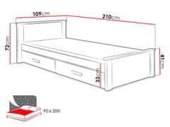 Veneti Dětská postel s úložným prostorem 90x200 POLCH - bílá / dub lanýž