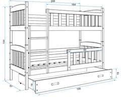 Veneti Dětská patrová postel s úložným prostorem s matracemi 90x200 BRIGID - grafit / bílá