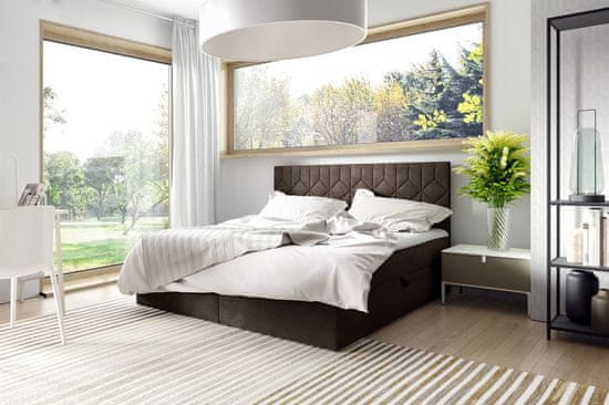 Veneti Postel boxspring s prošívaným čelem ISAR - 180x200, hnědá 1 + topper ZDARMA