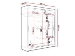 Veneti Šatní skříň 150 cm se zrcadlem a LED osvětlením ELADIO 12 - bílá