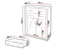 Veneti Kombinovaná komoda ARIKA - šířka 97 cm, dub lanýž