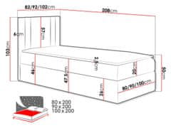 Veneti Americká jednolůžková postel 90x200 VITORIA MINI - červená, levé provedení + topper ZDARMA