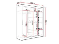 Veneti Šatní skříň 150 cm se zrcadlem a LED osvětlením ELADIO 3 - dub sonoma