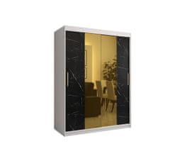 Veneti Designová šatní skříň se zlatým zrcadlem MADLA 1 - šířka 150 cm, bílá / černá
