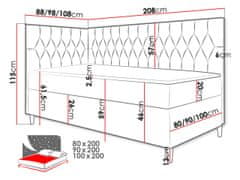 Veneti Boxspringová jednolůžková postel 80x200 PORFIRO 3 - bílá ekokůže / červená, levé provedení + topper ZDARMA