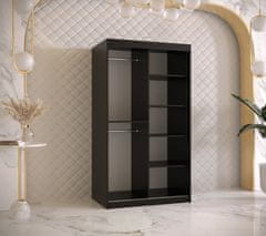 Veneti Designová šatní skříň se zlatým zrcadlem MADLA 3 - šířka 100 cm, černá