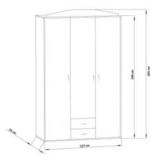 Veneti Prostorná šatní skříň se zrcadlem MARIETTA - šířka 127 cm, dub sonoma / bílá