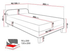 Veneti Jednolůžková čalouněná postel s čelem 90x200 PELLO 2 - růžová