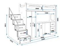 Veneti Dětská patrová postel s úložným prostorem bez matrace 80x200 IDA 4 - bílá / zelená