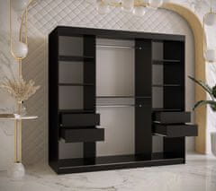 Veneti Designová šatní skříň se zlatým zrcadlem MADLA 2 - šířka 180 cm, černá / bílá