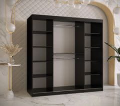 Veneti Designová šatní skříň se zlatým zrcadlem MADLA 2 - šířka 180 cm, černá / bílá