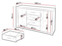 Veneti Kombinovaná komoda ARIKA - šířka 137 cm, dub sonoma