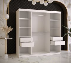 Veneti Designová šatní skříň se zlatým zrcadlem MADLA 4 - šířka 180 cm, bílá