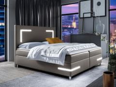 Veneti Boxspringová jednolůžková postel 120x200 MADENA - šedá ekokůže + topper a LED osvětlení ZDARMA