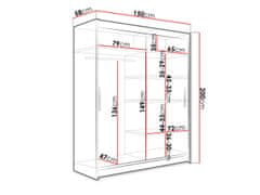 Veneti Šatní skříň 150 cm s posuvnými dveřmi a LED osvětlením ELADIO 1 - dub lanýž