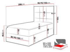 Veneti Hotelová jednolůžková postel 90x200 ROSALINDE - červená ekokůže, levé provedení + topper ZDARMA