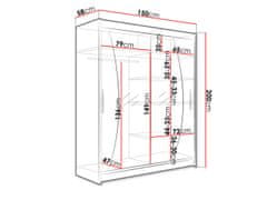 Veneti Šatní skříň 150 cm se zrcadlem a LED osvětlením ELADIO 10 - bílá