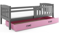 Veneti Dětská postel s úložným prostorem s matrací 90x200 BRIGID - grafit / růžová