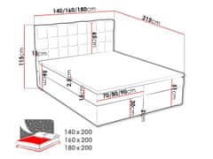 Veneti Kontinentální manželská postel 140x200 WARNOW 1 - světlá šedá + topper ZDARMA