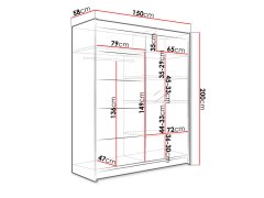 Veneti Šatní skříň 150 cm se zrcadlem a LED osvětlením PIRITU 3 - černá / bílá