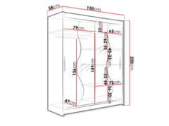 Veneti Šatní skříň 150 cm se zrcadlem a LED osvětlením ELADIO S - dub sonoma