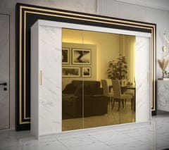 Veneti Designová šatní skříň se zlatým zrcadlem MADLA 2 - šířka 250 cm, bílá
