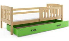 Veneti Dětská postel s úložným prostorem bez matrace 90x200 BRIGID - borovice / zelená